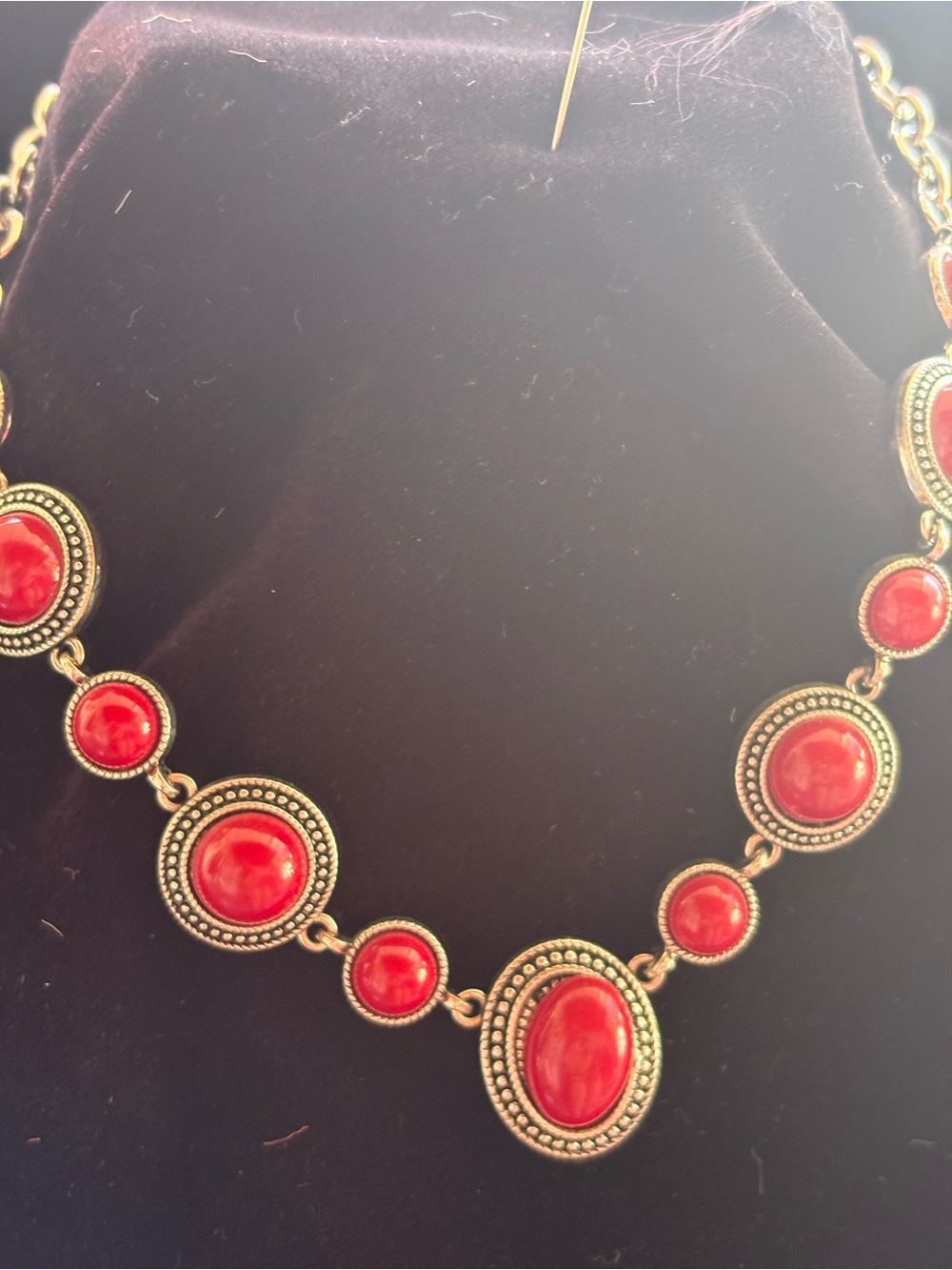 Red Oval Cabochon Statement Necklace